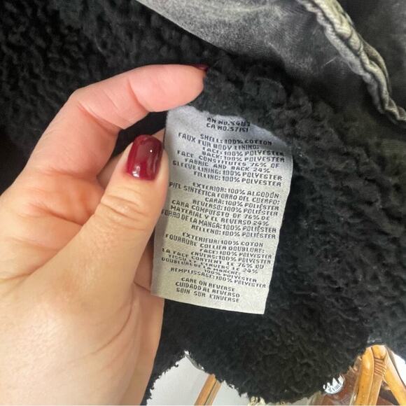 Levi's Acid Wash 💯 Cotton Sherpa Oversized Moto Denim Jean Jacket Women Large M - Picture 6 of 6